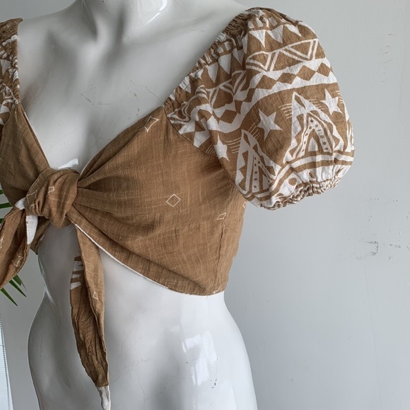 Z&L puff sleeves , tie front boho Gypsy crop top, size M - Picture 7 of 10